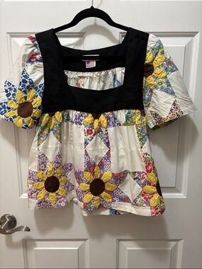 CARLEEN Limited  or One of a Kind Patchwork Sunflower Peasant Top New USA Small